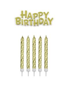 PME Happy Birthday- & Verjaardagskaarsjes Goud pk/17