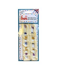 Maak prachtige decoraties met deze Decorative Bunting Set van FMM. De set bevat zes designs, waaronder kwasten, hangers, guirlanders, vlaggen en waaier. Perfect voor feest en verjaardagstaarten en cupcakes!