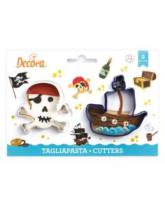 Decora Koekjesuitsteker Plastic - Piraten schedel en Boot pk/2