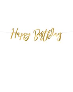 PartyDeco Banner Happy Birthday Goud