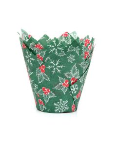 House of Marie Tulip Baking Cups - Holly Christmas pk/36