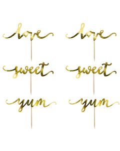 PartyDeco Cupcake Toppers Love - Goud Set/6