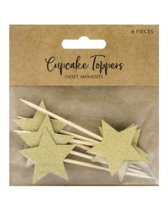 PartyDeco Cupcake Toppers Sterren - Goud Set/6