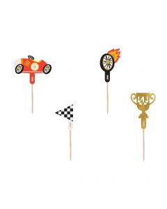 PartyDeco Cupcake Toppers - Auto's - 12cm pk/4