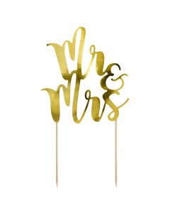 PartyDeco Cake Topper Mr&Mrs - Goud