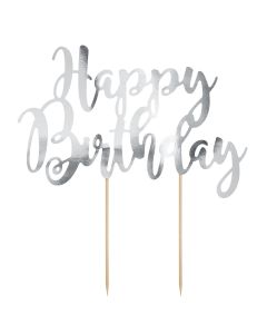PartyDeco Cake Topper Happy Birthday - Zilver