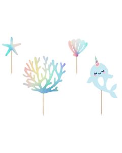 PartyDeco Cake Toppers Narwal pk/4