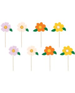 PartyDeco Cake toppers Bloemen mix pk/8