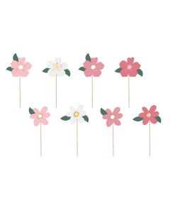 PartyDeco Cake Toppers Bloemen pk/8