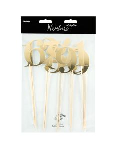 PartyDeco Cake Toppers Tafelnummers - Goud Set/11