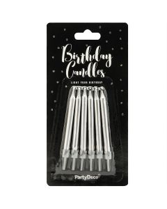 PartyDeco Verjaardag Kaarsen Zilver 6cm pk/6